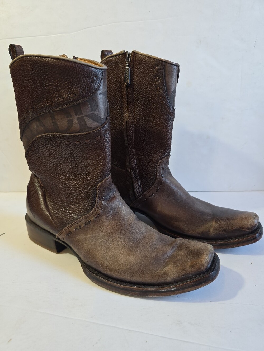 Cuadra Mens Logo Print Brown Leather Western Boots Size 10